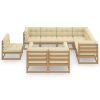 9pcs conj. lounge jardim e almofadões pinho maciço castanho mel - Image 2