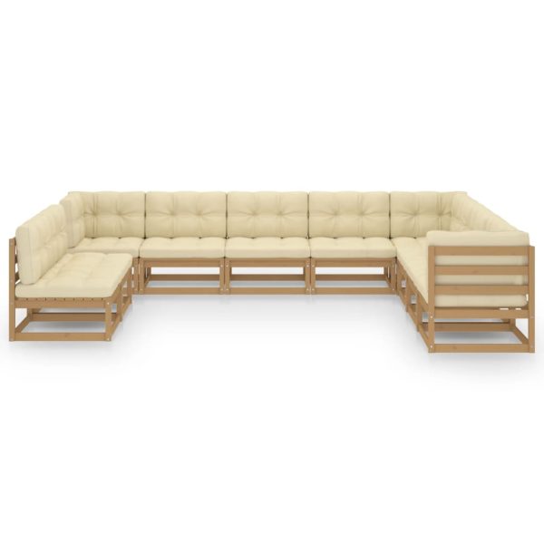 10 pcs conj. lounge jardim almofadões pinho maciço castanho mel - Image 2