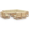 12 pcs conj. lounge jardim almofadões pinho maciço castanho mel