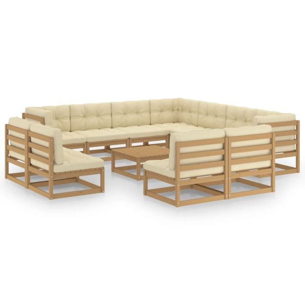 12 pcs conj. lounge jardim almofadões pinho maciço castanho mel