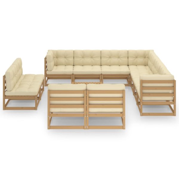 12 pcs conj. lounge jardim almofadões pinho maciço castanho mel - Image 2