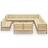14 pcs conj. lounge jardim almofadões pinho maciço castanho mel - Image 2