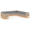 11 pcs conjunto lounge de jardim c/ almofadões pinho maciço