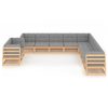 11 pcs conjunto lounge de jardim c/ almofadões pinho maciço - Image 2
