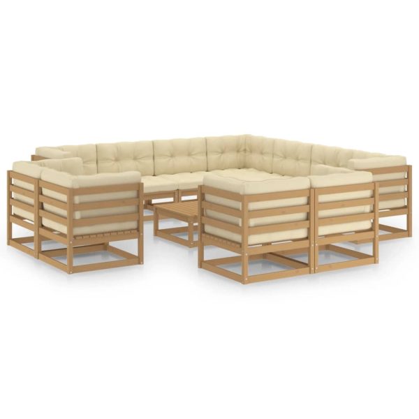 12 pcs conj. lounge jardim almofadões pinho maciço castanho mel - Image 2