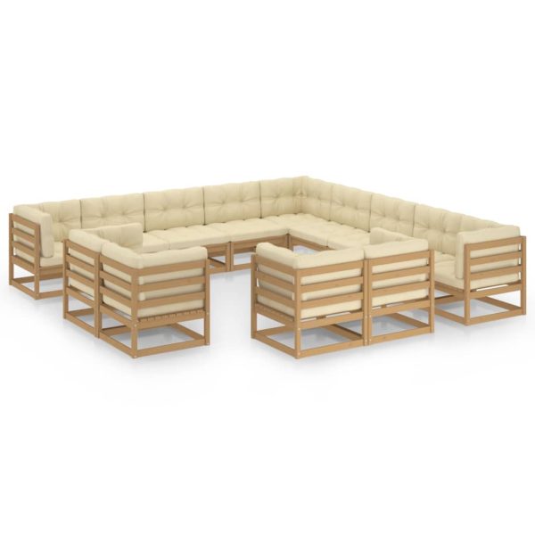 13 pcs conj. lounge jardim almofadões pinho maciço castanho mel - Image 2