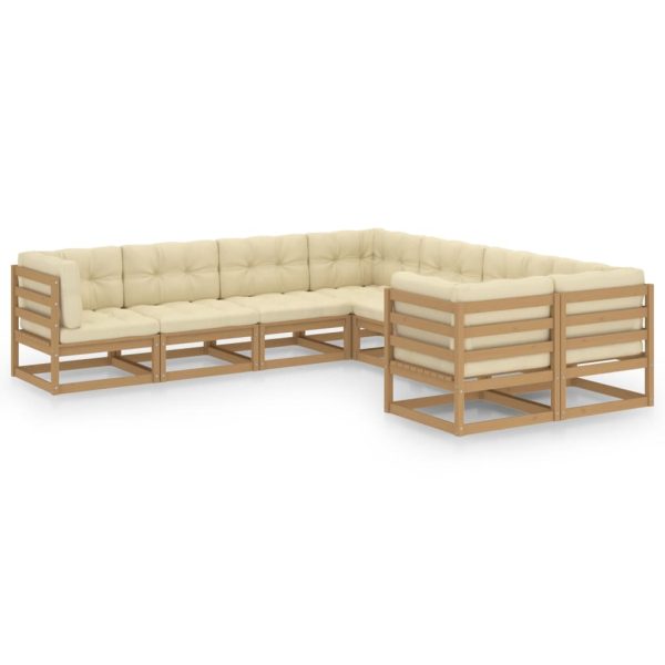 8pcs conj. lounge jardim e almofadões pinho maciço castanho mel - Image 2