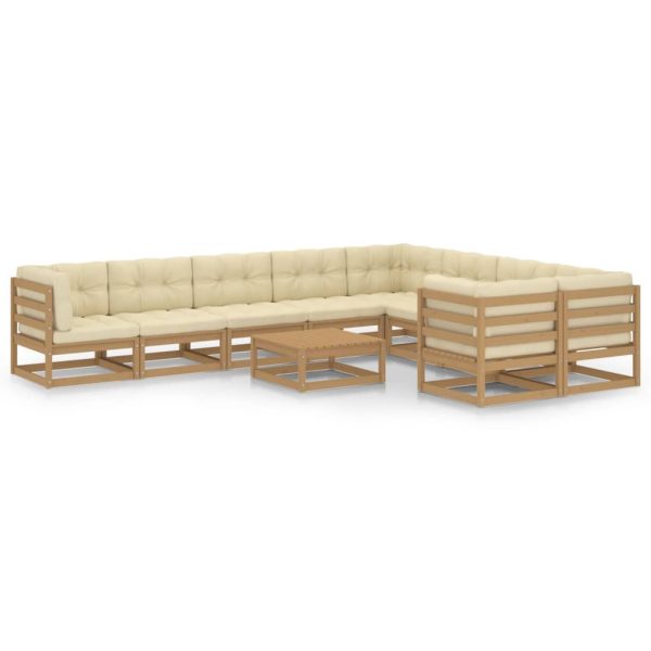 10 pcs conj. lounge jardim almofadões pinho maciço castanho mel - Image 2