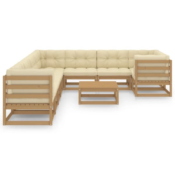 10 pcs conj. lounge jardim almofadões pinho maciço castanho mel - Image 3