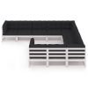 10 pcs conj. lounge de jardim c/ almofadões pinho maciço branco - Image 3