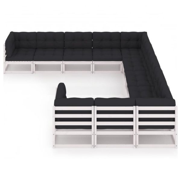 11 pcs conj. lounge de jardim c/ almofadões pinho maciço branco - Image 2