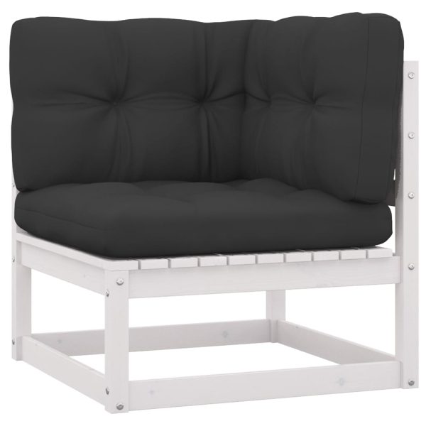 11 pcs conj. lounge de jardim c/ almofadões pinho maciço branco - Image 3