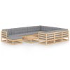 12 pcs conjunto lounge de jardim com almofadões pinho maciço