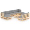 10 pcs conjunto lounge de jardim c/ almofadões pinho maciço - Image 2