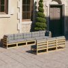 8 pcs conjunto lounge de jardim c/ almofadões pinho maciço