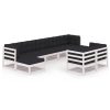 9 pcs conj. lounge de jardim c/ almofadões pinho maciço branco - Image 2