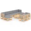 10 pcs conjunto lounge de jardim c/ almofadões pinho maciço - Image 2