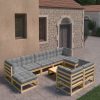 10 pcs conjunto lounge de jardim c/ almofadões pinho maciço