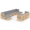 10 pcs conjunto lounge de jardim c/ almofadões pinho maciço - Image 2