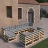 10 pcs conjunto lounge de jardim c/ almofadões pinho maciço