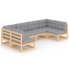6 pcs conjunto lounge de jardim c/ almofadões pinho maciço - Image 2