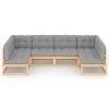 6 pcs conjunto lounge de jardim c/ almofadões pinho maciço - Image 3