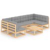 7 pcs conjunto lounge de jardim c/ almofadões pinho maciço - Image 2
