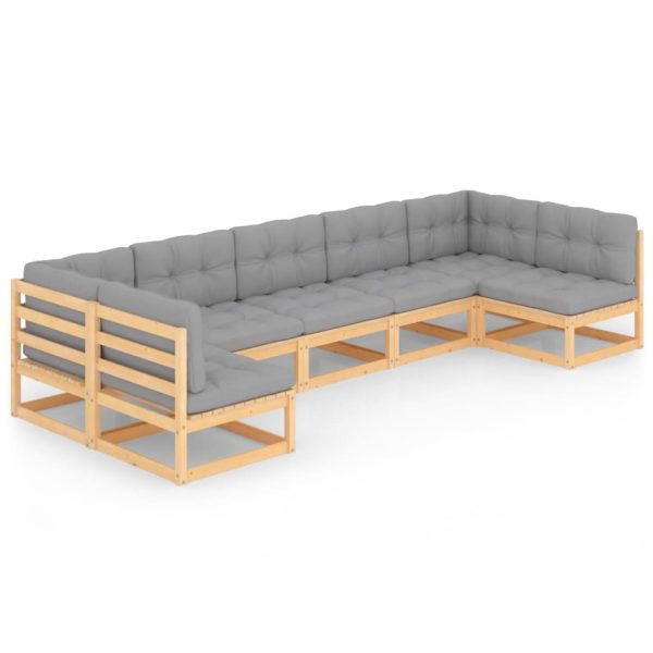 7 pcs conjunto lounge de jardim c/ almofadões pinho maciço - Image 2