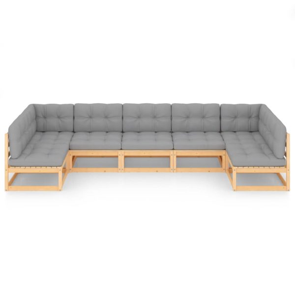 7 pcs conjunto lounge de jardim c/ almofadões pinho maciço - Image 3