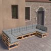 7 pcs conjunto lounge de jardim c/ almofadões pinho maciço