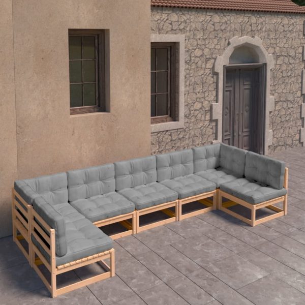 7 pcs conjunto lounge de jardim c/ almofadões pinho maciço