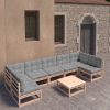 8 pcs conjunto lounge de jardim c/ almofadões pinho maciço
