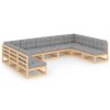 9 pcs conjunto lounge de jardim c/ almofadões pinho maciço - Image 2