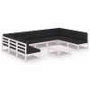 10 pcs conj. lounge de jardim c/ almofadões pinho maciço branco - Image 2