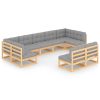 9 pcs conjunto lounge de jardim c/ almofadões pinho maciço - Image 2