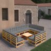 10 pcs conjunto lounge de jardim c/ almofadões pinho maciço