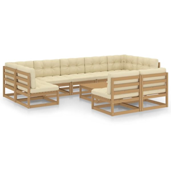 10 pcs conj. lounge jardim almofadões pinho maciço castanho mel - Image 2