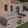 12 pcs conjunto lounge de jardim com almofadões pinho maciço