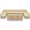 14 pcs conj. lounge jardim almofadões pinho maciço castanho mel - Image 3