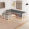 10 pcs conjunto lounge de jardim c/ almofadões pinho maciço