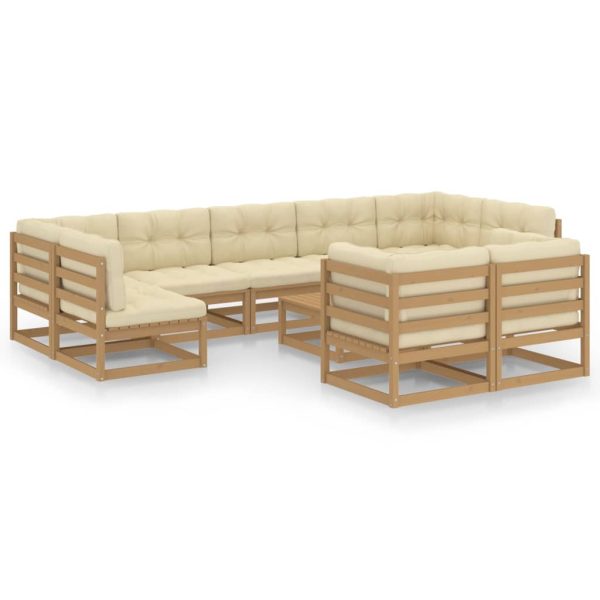 10 pcs conj. lounge jardim almofadões pinho maciço castanho mel - Image 2