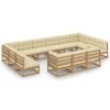 14 pcs conj. lounge jardim almofadões pinho maciço castanho mel - Image 2