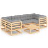 7 pcs conjunto lounge de jardim c/ almofadões pinho maciço - Image 2