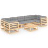 8 pcs conjunto lounge de jardim c/ almofadões pinho maciço - Image 2