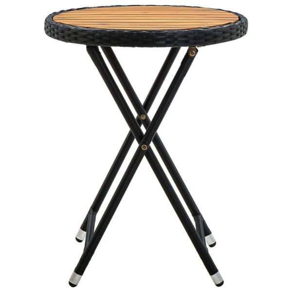 Mesa de chá 60 cm vime PE e madeira de acácia maciça preto - Image 2