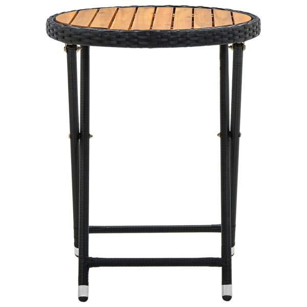 Mesa de chá 60 cm vime PE e madeira de acácia maciça preto - Image 3