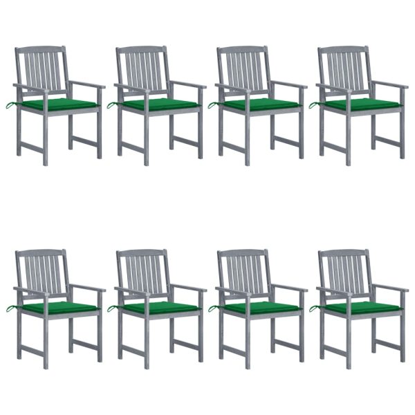 Cadeiras de jardim c/ almofadões 8 pcs acácia maciça cinzento