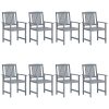 Cadeiras de jardim c/ almofadões 8 pcs acácia maciça cinzento - Image 3
