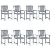 Cadeiras de jardim c/ almofadões 8 pcs acácia maciça cinzento - Image 3