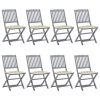 Cadeiras de exterior dobráveis 8pcs c/ almofadões acácia maciça